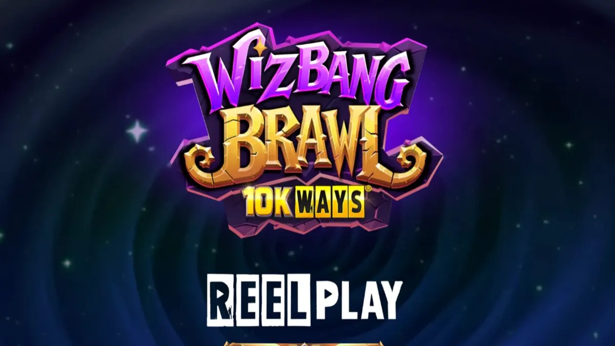 Interface colorida e mágica do slot Wizbang Brawl 10K Ways com magos em destaque